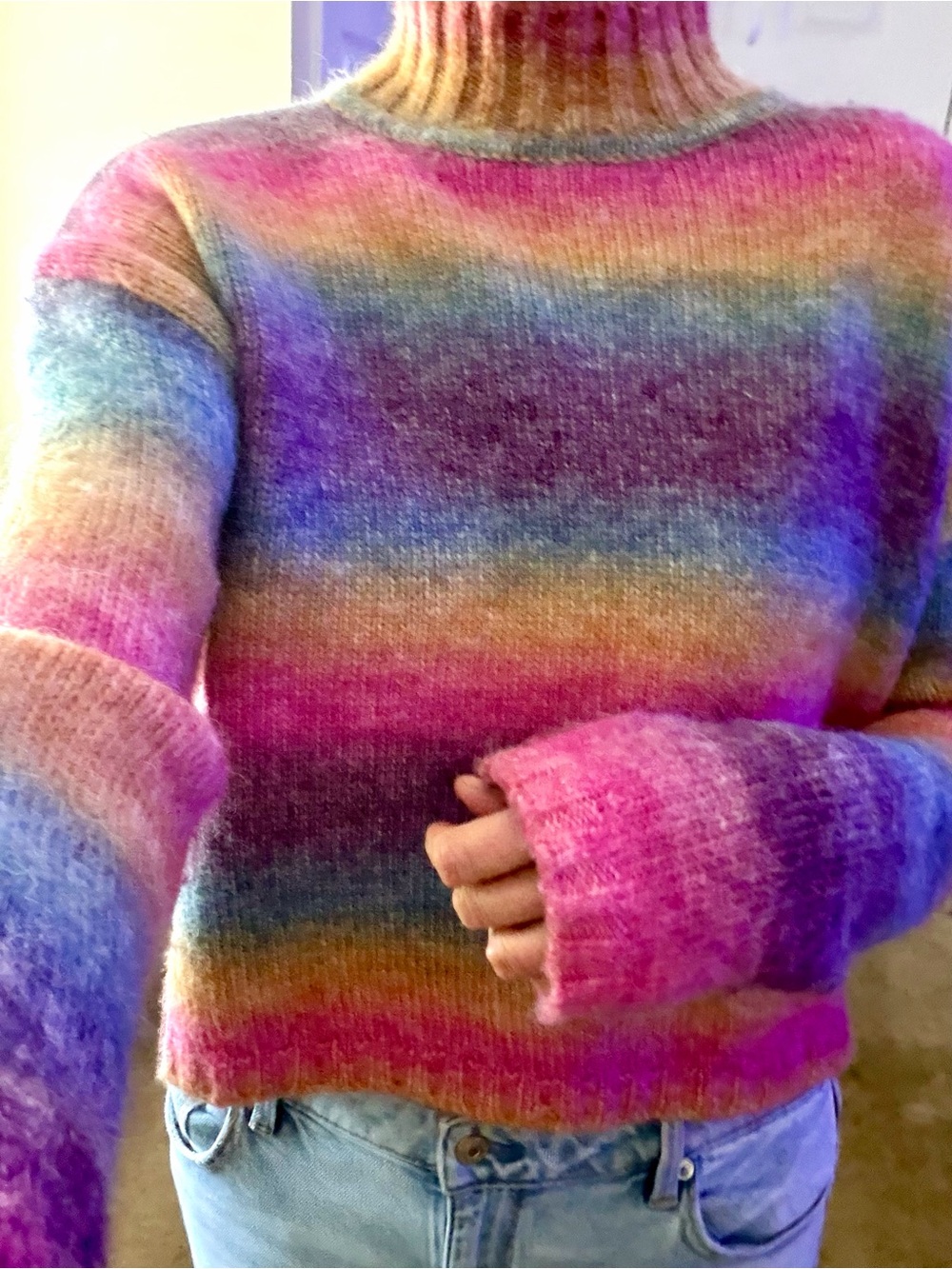 Z Supply Multicolor Stripe Turtleneck Sweater — Pink, Purple, Blue, Gold